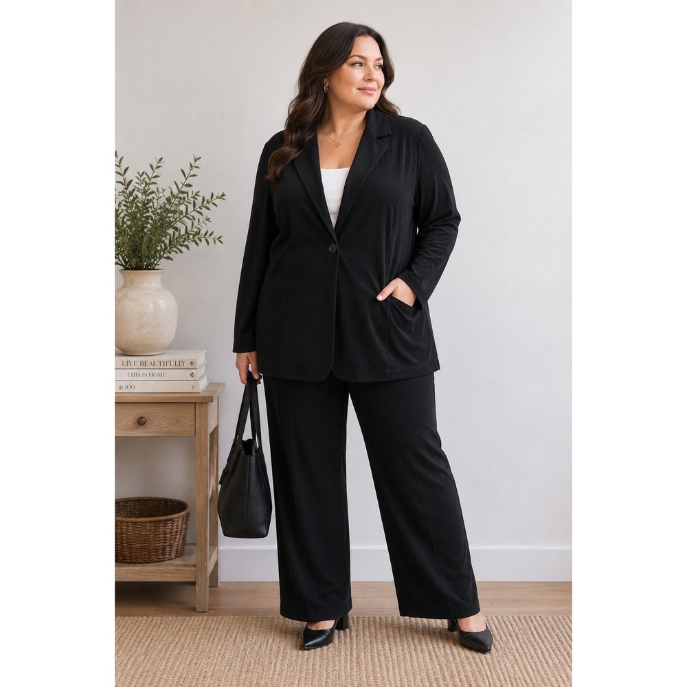 Vikki Vi Blazer Women 3X Black Acetate Spandex Single Button Professional Slinky